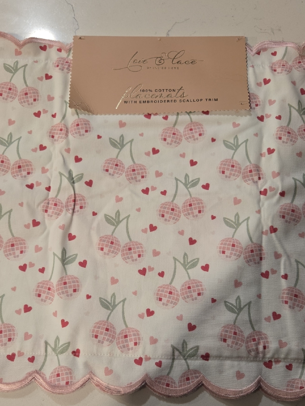 Indigo Love & Lace Pink Cherry Cotton Placemat